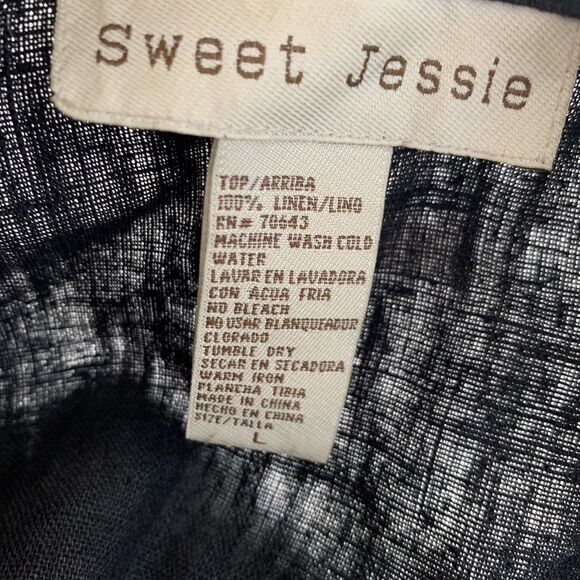 Sweet Jessie Womens  Linen Shacket Button Jacket Black Blazer Lagenlook Large - Picture 9 of 12